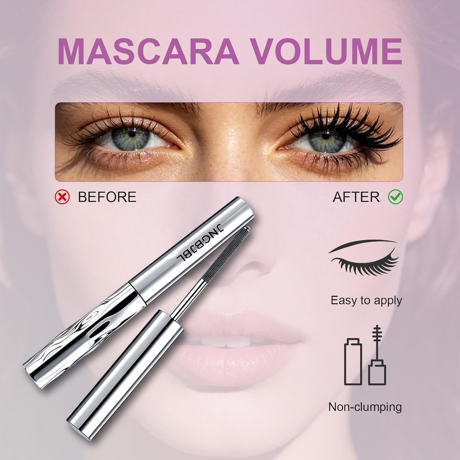 JNGJBL Iron Wand Mascara, Metal Wand Mascara, Waterproof Black Mas-cara for Volume & Length, 5D Curling, Smudge-Proof, Clump-Free, Long-Lasting Lash Definer 2PCS