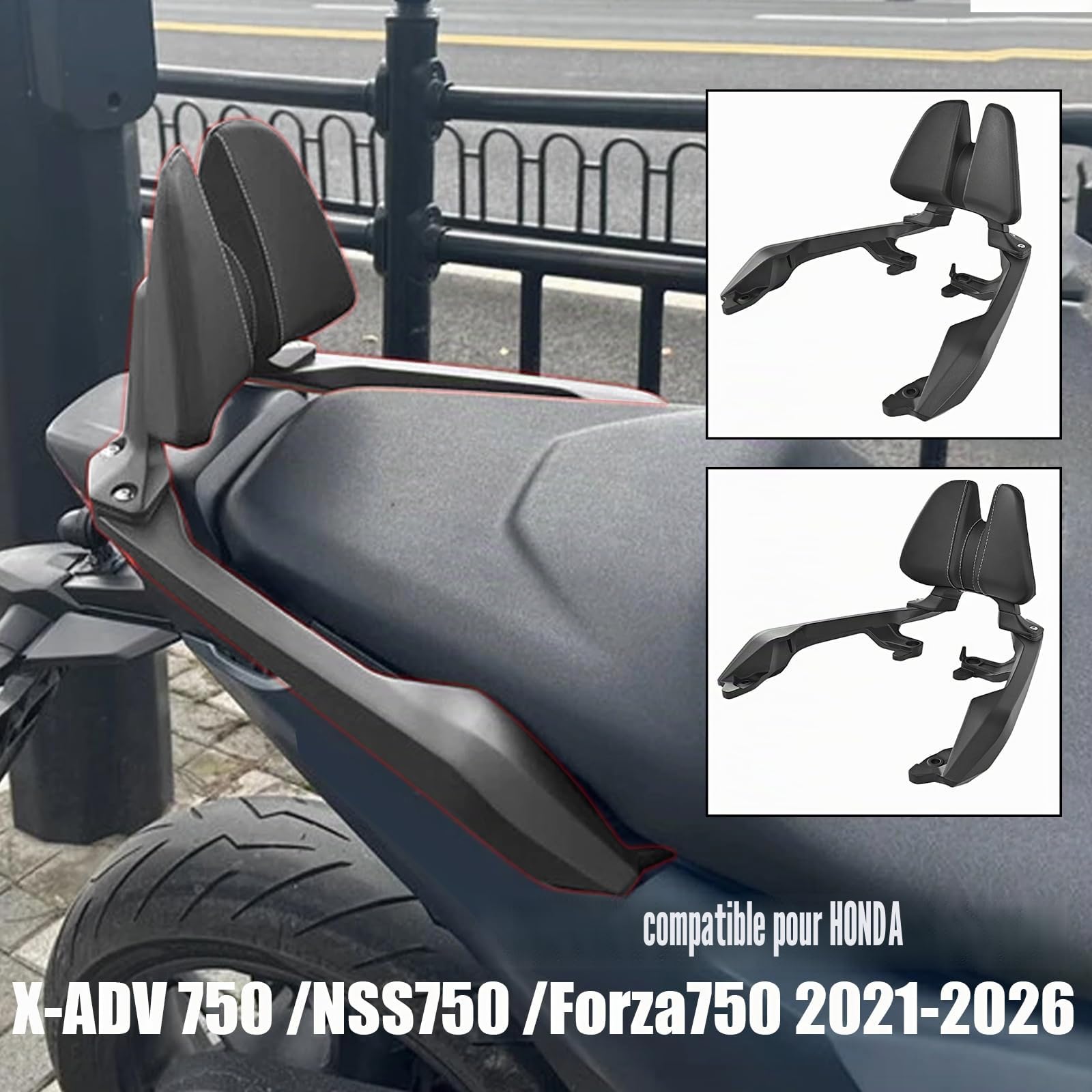 WOOGA Coussin de dossier arrière pour passager, protection du dossier accessoires moto pour Ho&n&da X-ADV 750 XADV 750 NSS750 Forza 750 2021 2022 2023 2024 2025 2026 (Noir)