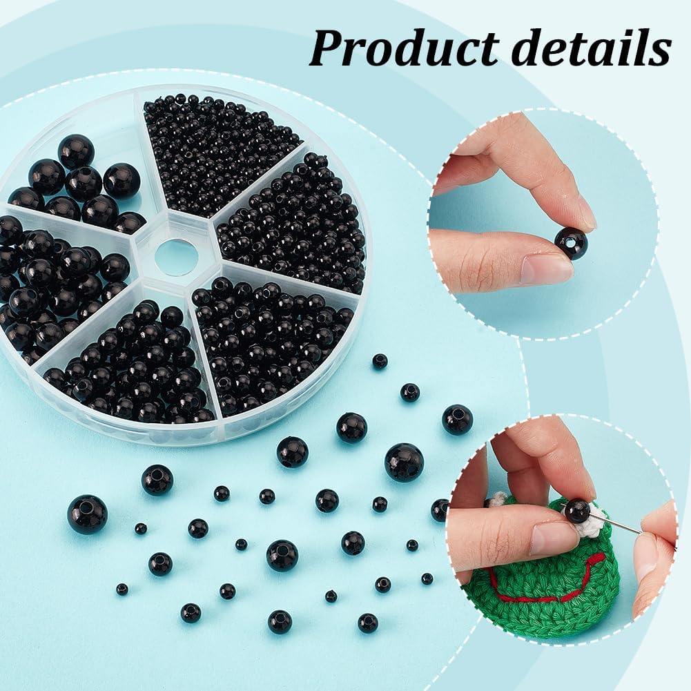 PandaHall 1070pcs Black Round ABS Plastic Pearl Beads, 6 Sizes Smooth Spacer Beads for Bracelet, Necklace, Earring Jewelry Making, 3/4/5/6/8/10mm - Image 4