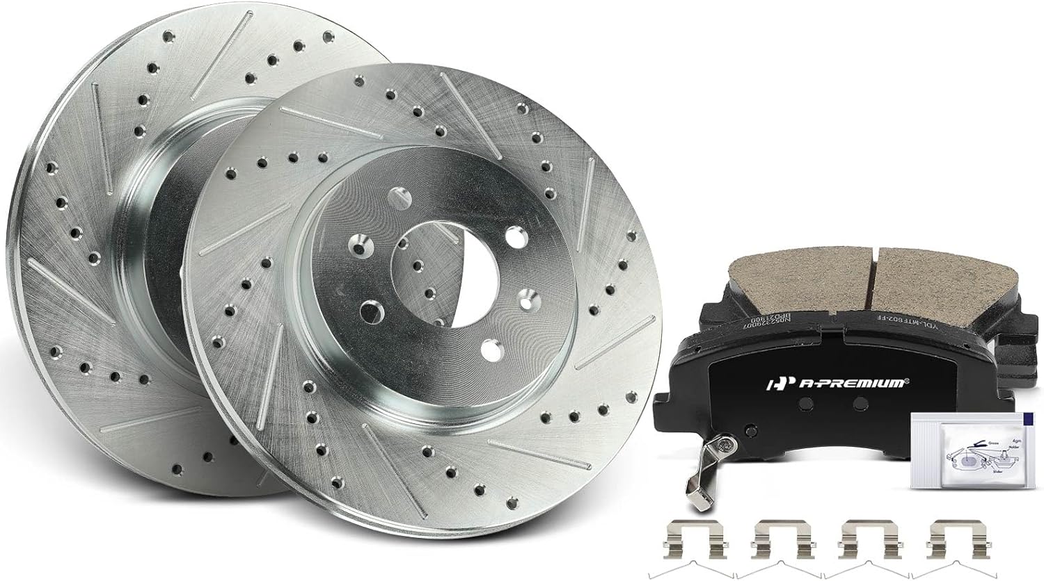 A-Premium 11.03 inch (280.1mm) Front Drilled and Slotted Disc Brake Rotors + Ceramic Pads Kit Compatible with Select Hyundai and Kia Models - Accent 2018-2020, Rio 2017-2018/2021-2022, 6-PC Set