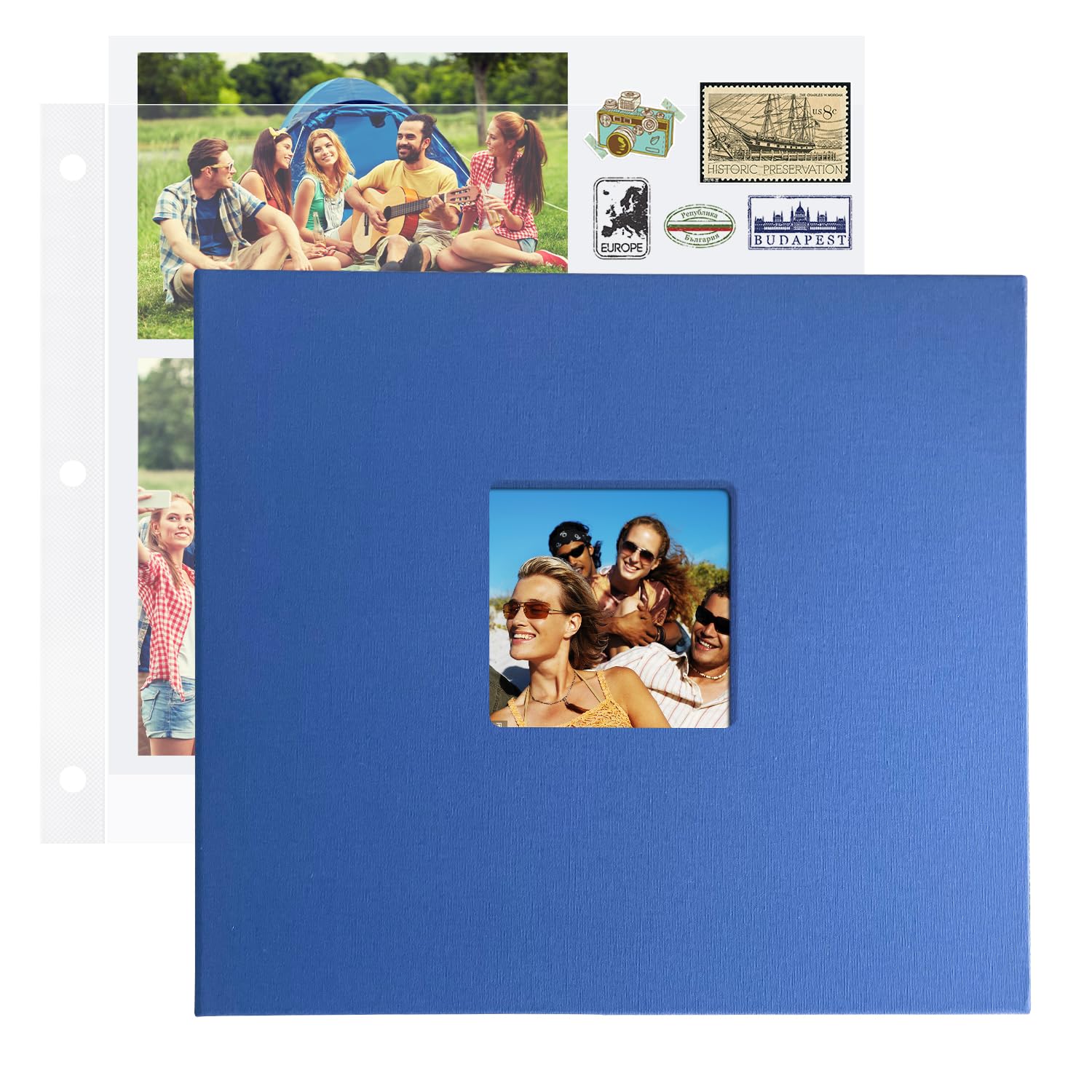Álbum de fotos grande de 3 anillos de 12 x 12 pulgadas con 40 mangas de plástico, 80 páginas blancas, cubierta de lino, álbumes de recortes en blanco, 12 x 12 álbumes de recortes para bebé, viajes,
