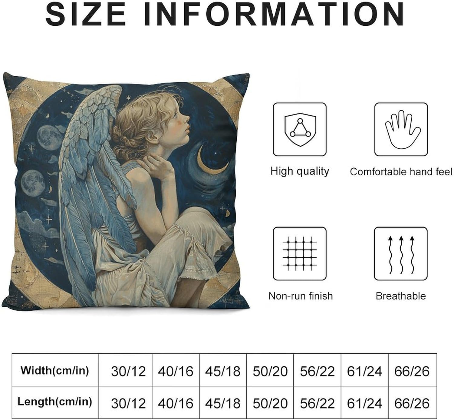 Zippered Pillow Cover, Pillow Protector, Angel with Blue Wings Printed Pillow Cover of 4, Pillow Not Included