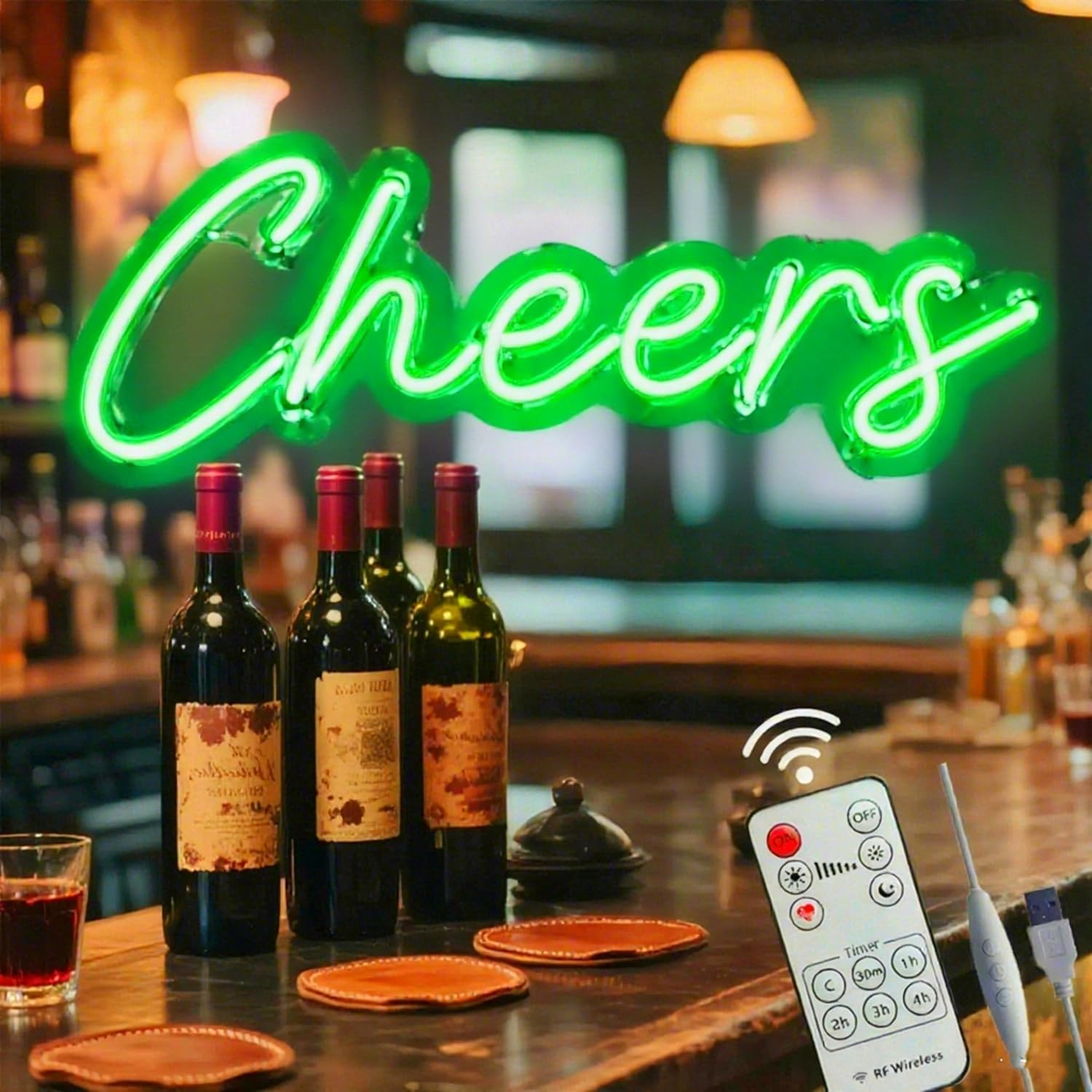Cheers Neon Sign USB Powered with Dimmable Switch,LED Neon Light Sign for Wall Background Decor,Cheer Light Up Sign Neon for Bar Birthday Party Wedding 16.5 * 7in(Warm White)