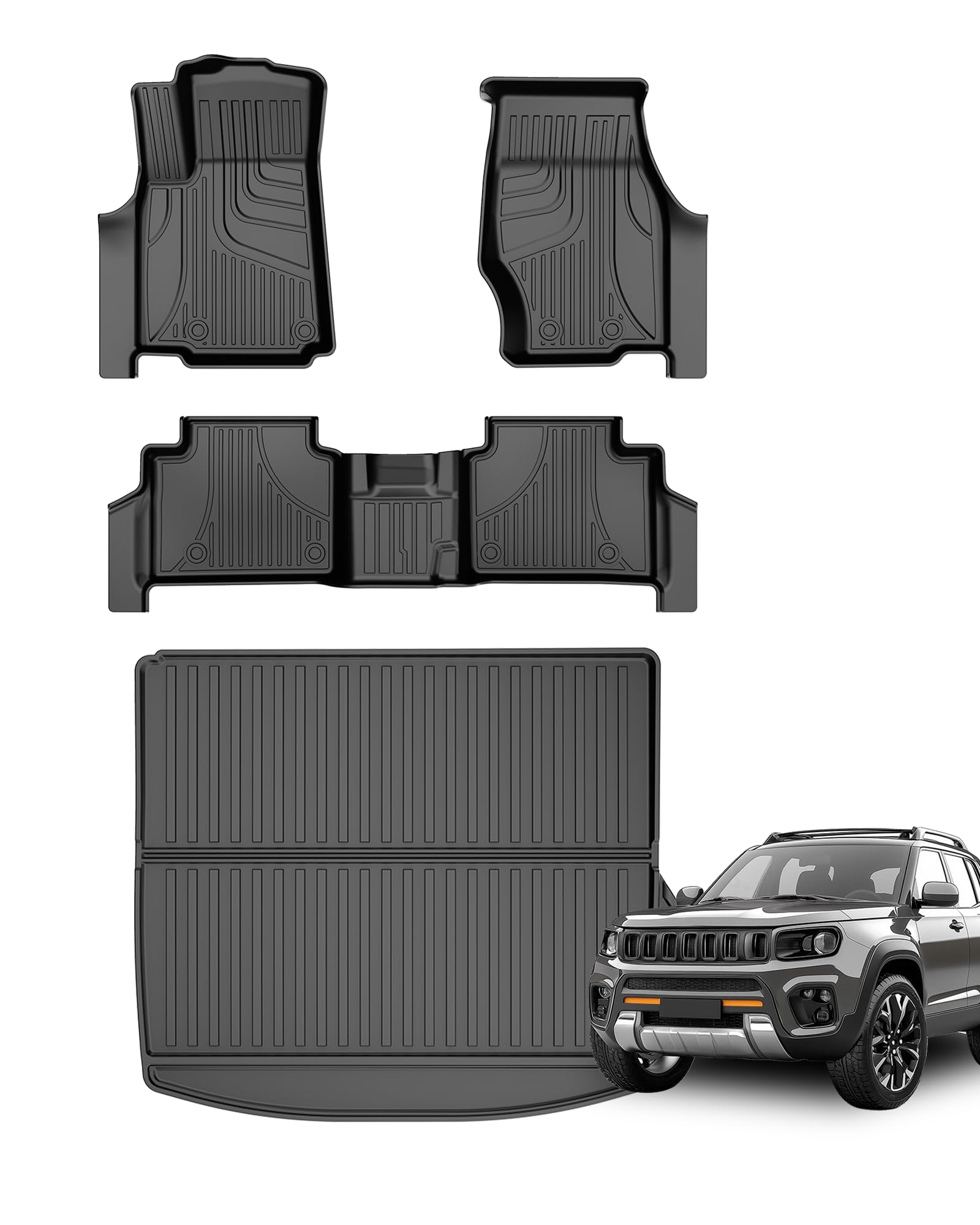 aomsazto floor mats & cargo liner fit for 2025 2024-2022 jeep grand cherokee 5 seat (include 4xe not wk or l) tpe rubber liners all weather floor liners cargo mat 2025 grand cherokee accessories
