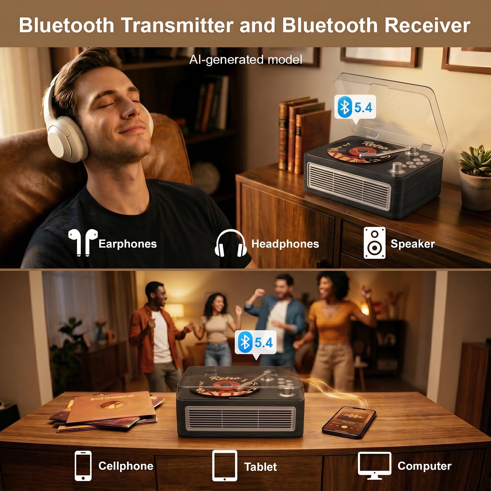 Gueray Reproductor de CD portátil con Bluetooth y Altavoces y Radio Ébano