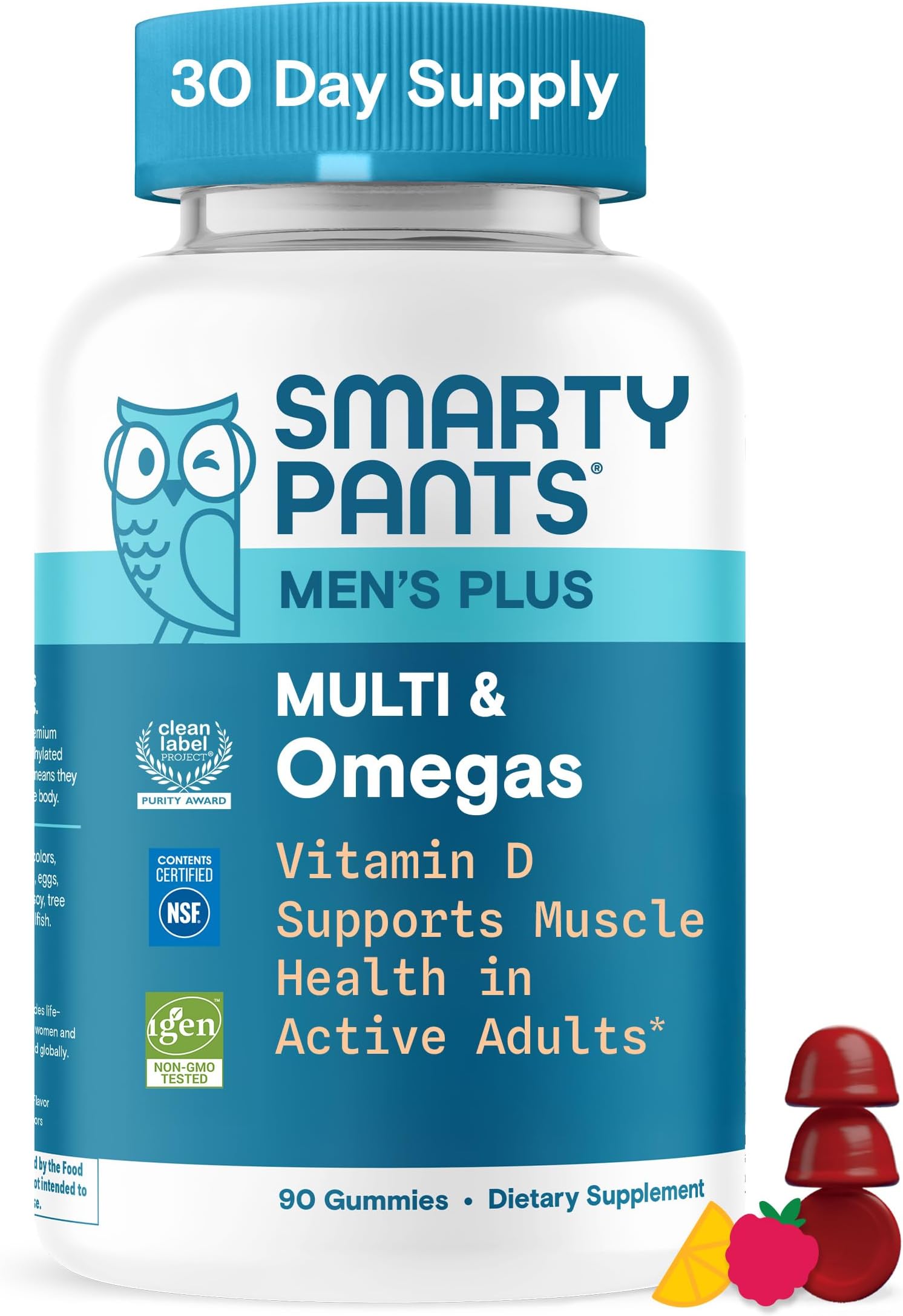 SmartyPants Men's Multivitamin Gummies with Omega 3 DHA/EPA, Methylfolate, Vitamin D3, C, B12, B6, A, K, Zinc, Raspberry Lemonade Flavor, 90 Count (30 Day Supply)