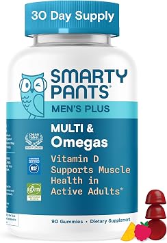 SmartyPants Mens Multivitamin Gummies with Omega 3 DHA/EPA, Methylfolate, Vitamin D3, C, B12, B6, A, K, Zinc, Raspberry Lemonade Flavor, 90 Count 30 Day Supply