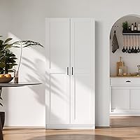 Fenghua Lizhi White Tall Kitchen Pantry Cabinet with Doors & Adjustable Shelves - 31.5"W x 15.7"D x 71"H Wood Storage for Kitchen, Office, Laundry