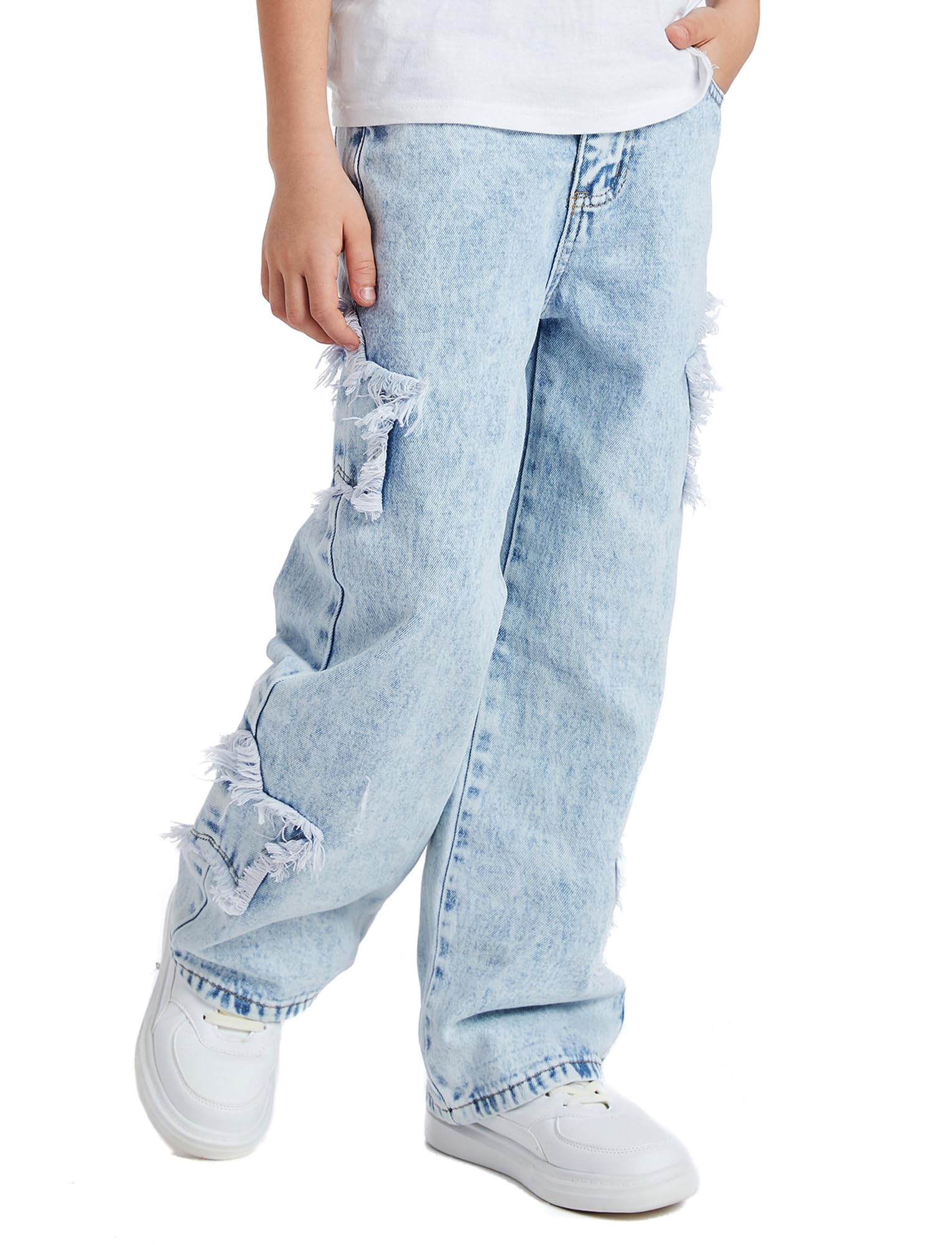 SEAUR Jeans da ragazzo, a gamba larga, con elastico in vita, Y2K, denim, stile vintage, EU 128-152 (8-12 anni)