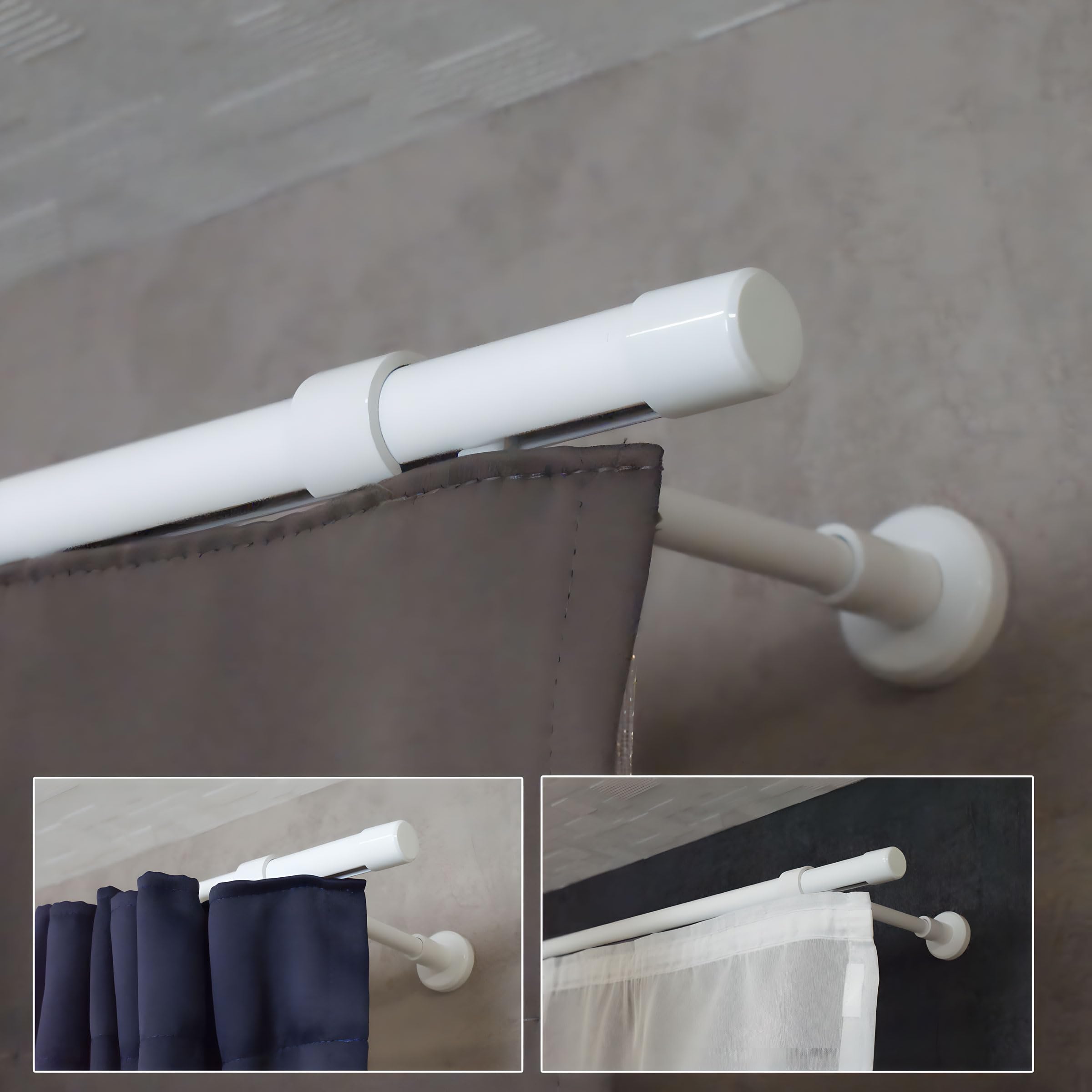 iso-design Gardinenstange Innenlauf Wandmontage weiß 20 mm, Innenlaufstange 1-läufig, großer Wandabstand, Wandhalter kürzbar, Endstück Kappe, 120 cm