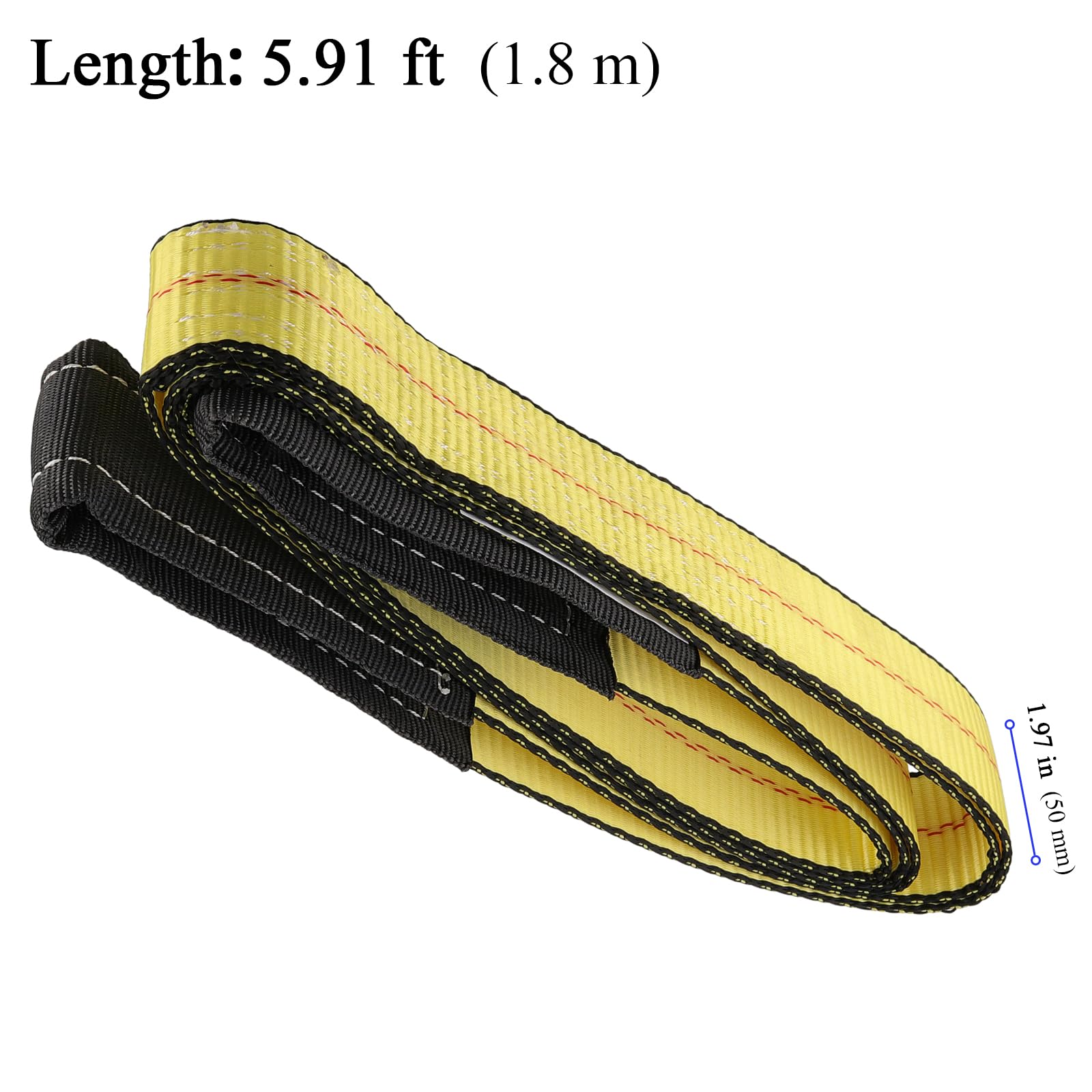 Lot de 4 sangles de levage robustes – 1,8 m x 5 cm, charge maximale de 4 263,8 kg, sangle jaune pour cargaison, sangle à boucle plate
