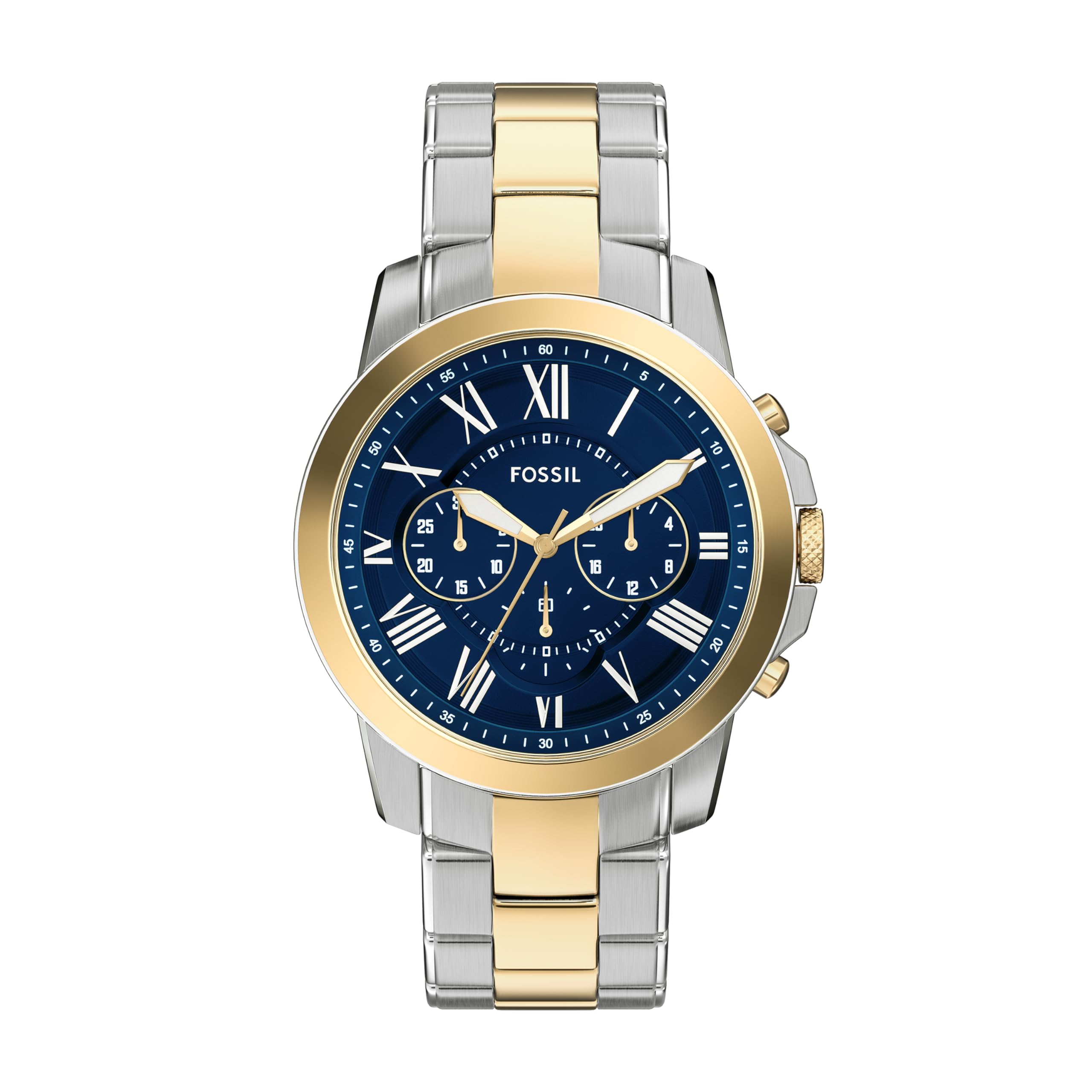 Fossil Men's Grant Quartz Stainless Steel and Leather Chronograph Watch Two Tone/Blue
