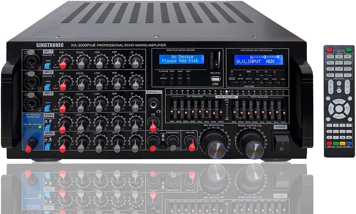 Singtronic KA-3000ProII 3000W Professional Karaoke Mixing Amplifier | DJ/KJ Console with HDMI ARC, 8-Band EQ, USB Recording, Bluetooth, Optical Input