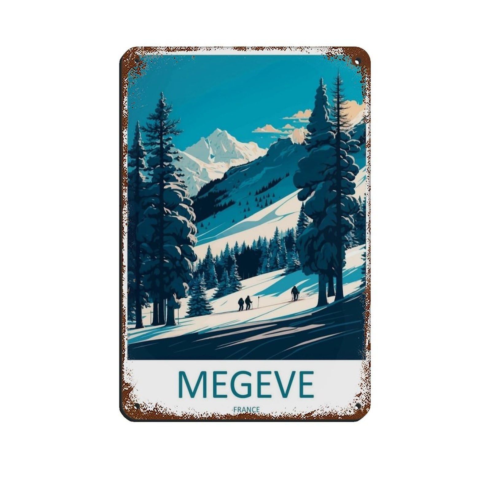 Megeve Travel Art Ski Art Lover Gift（90） Tin Sign Vintage Metal Pub Club Cafe Bar Home Wall Art Decoration Poster Retro 8x12inch(20x30cm)