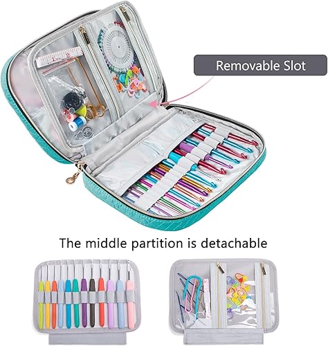 Miniatura 10 de MYBAGZING Estuche de ganchillo vacío  Estuche organizador de ganchillo acolchado  Soporte de gancho de ganchillo para agujas de tejer circulares,