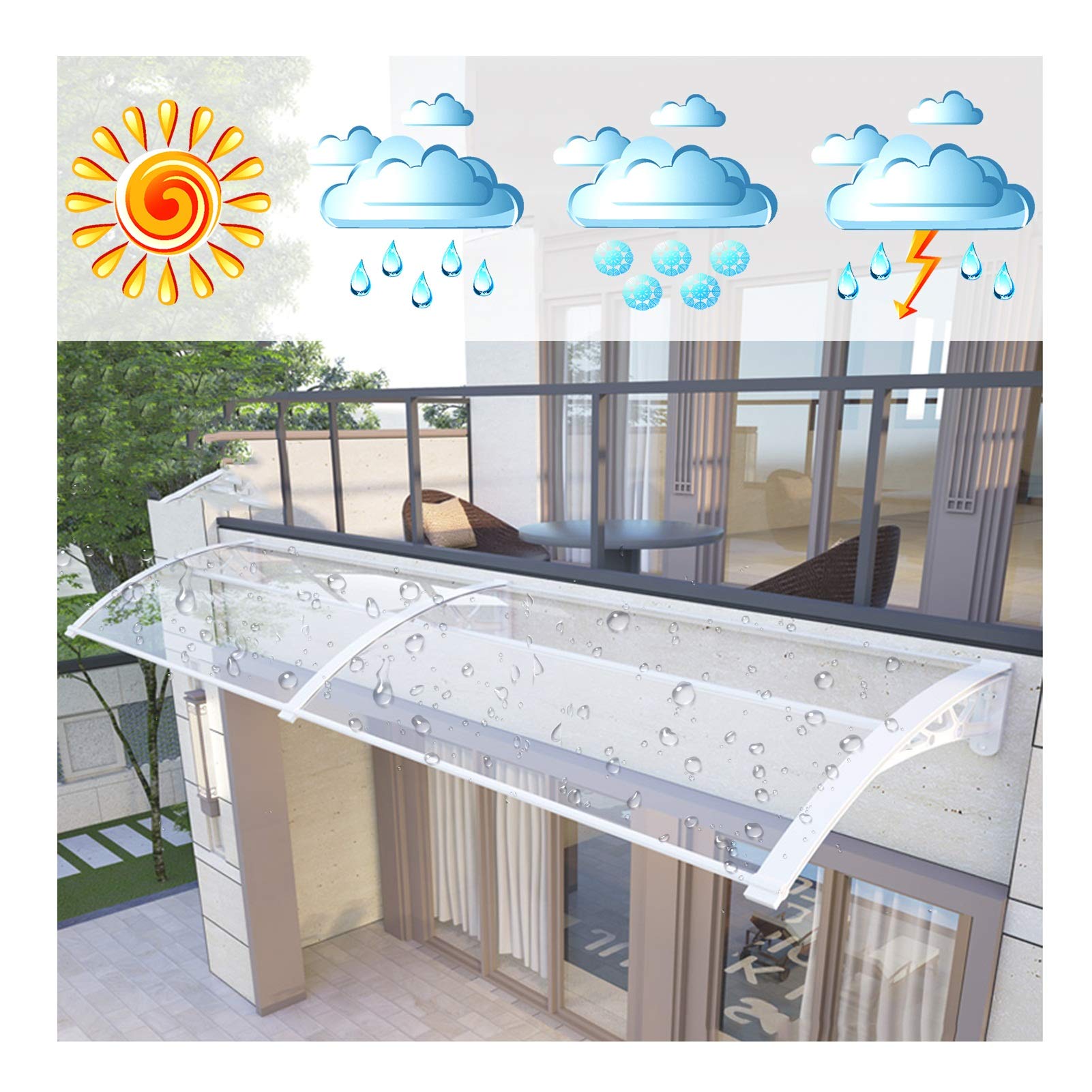 Markisen-Regentrberdachung, Sonnenschutzabdeckung aus Polycarbonat,  einfach zu montieren und zu demontieren, Lichtdurchlssigkeit,  Schalldmmung, 6 Gren (Farbe: A, Gre: 80 cm x 200 cm) : Amazon.de:  Baumarkt