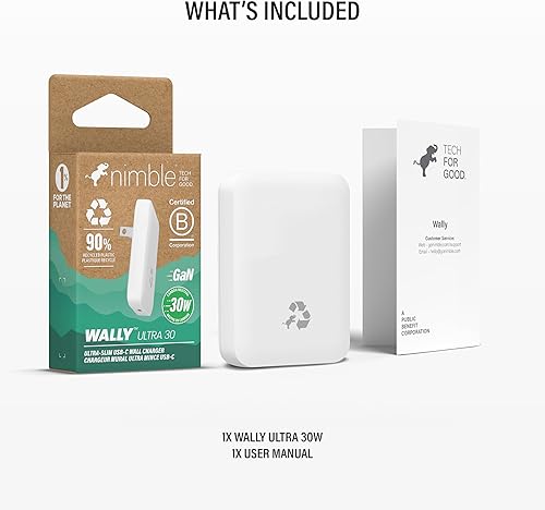 Miniatura 8 de Nimble Wally Cargador USB C ultra plano, 30 W, cargador de pared delgado listo para viajar, bloque de carga rápida, adaptador de corriente plegable