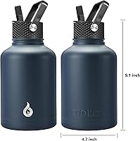 Vista 250 de BJPKPK - Botellas de agua aisladas con tapa de popote, botellas de agua de acero inoxidable de 40 onzas con 3 tapas, termo a prueba de fugas libre