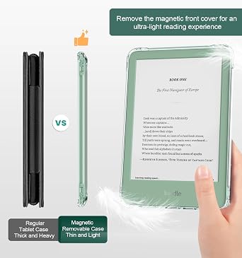 MoKo Detachable Magnetic Case for All-New Kindle (11th Generation-2024/2022 Release) 6 Inch,Ultra Clear Back Scratch-Proof Light & Shell Cover with Auto Wake/Sleep, Matcha