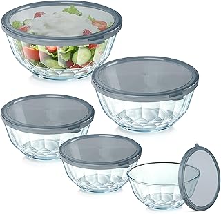 ENVTEK Thick Glass Mixing Bowls with Airtight Lids Set, 5-Piece Nesting ...