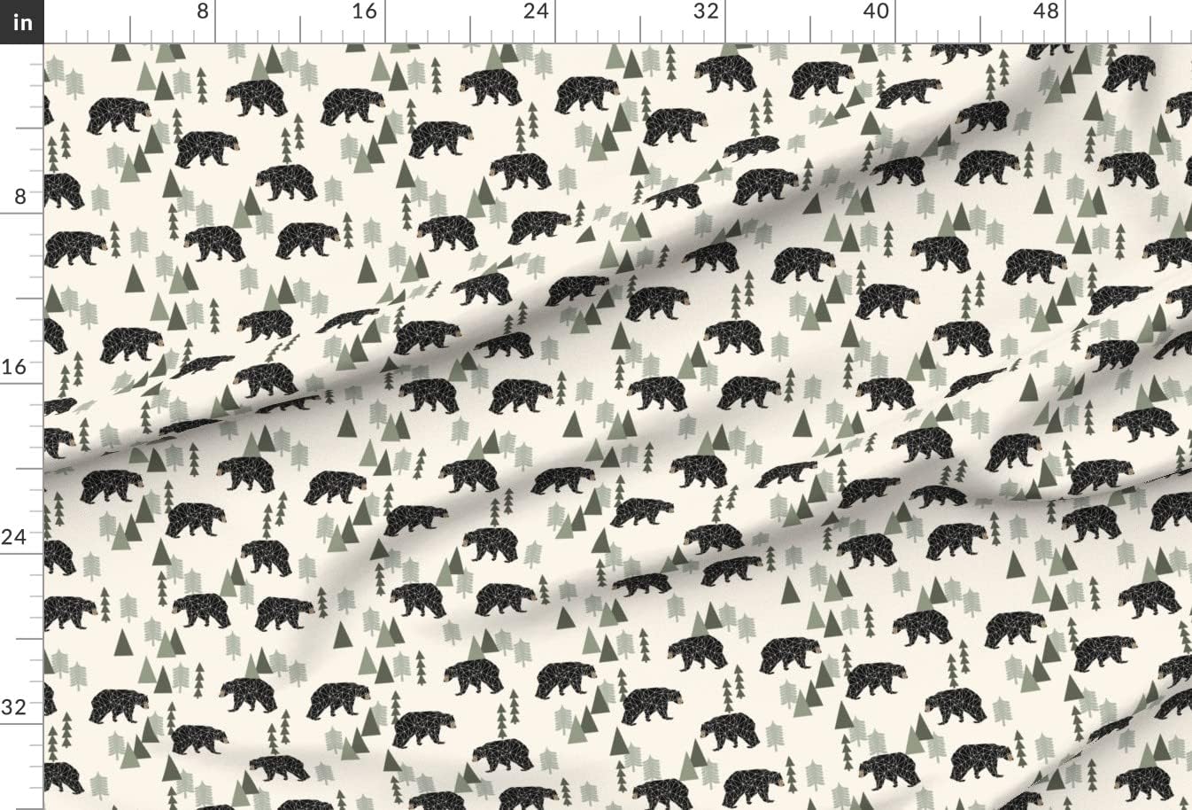 Spoonflower Fabric - Forest Bear Cream Green Neutral Nursery Boys Mountain Woodland Printed on Upholstery Velvet Fabric Fat Quarter - Upholstery Home Decor Bottomweight Apparel