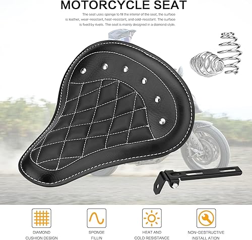 Miniatura 2 de LKV Asiento individual para motocicleta con kit de hardware de montaje de base de asiento para Chopper Bobber personalizado, ajuste universal