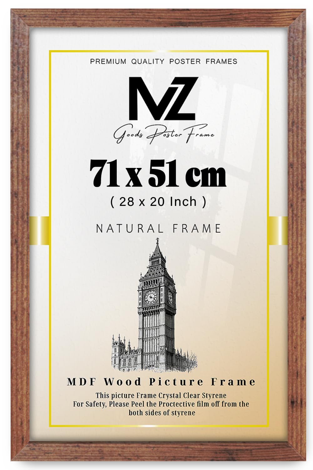 MZ GOODS | MDF Poster Frame (71 x 51 CM) 51 x 71 cm Ideal for Art, Home & Office Décor, Sturdy MDF Finish, Secure Hooks for Easy Wall Mounting [ Rustic ]