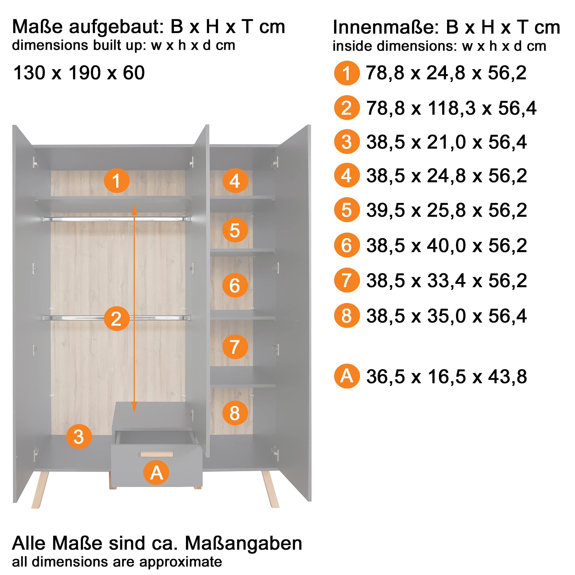 trendteam smart living - Mats - Babyzimmer Kombination - Grau Matt - Kleiderschrank, Wickelkommode, Babybett - mit lackierten Massivholzfüßen und Griffen