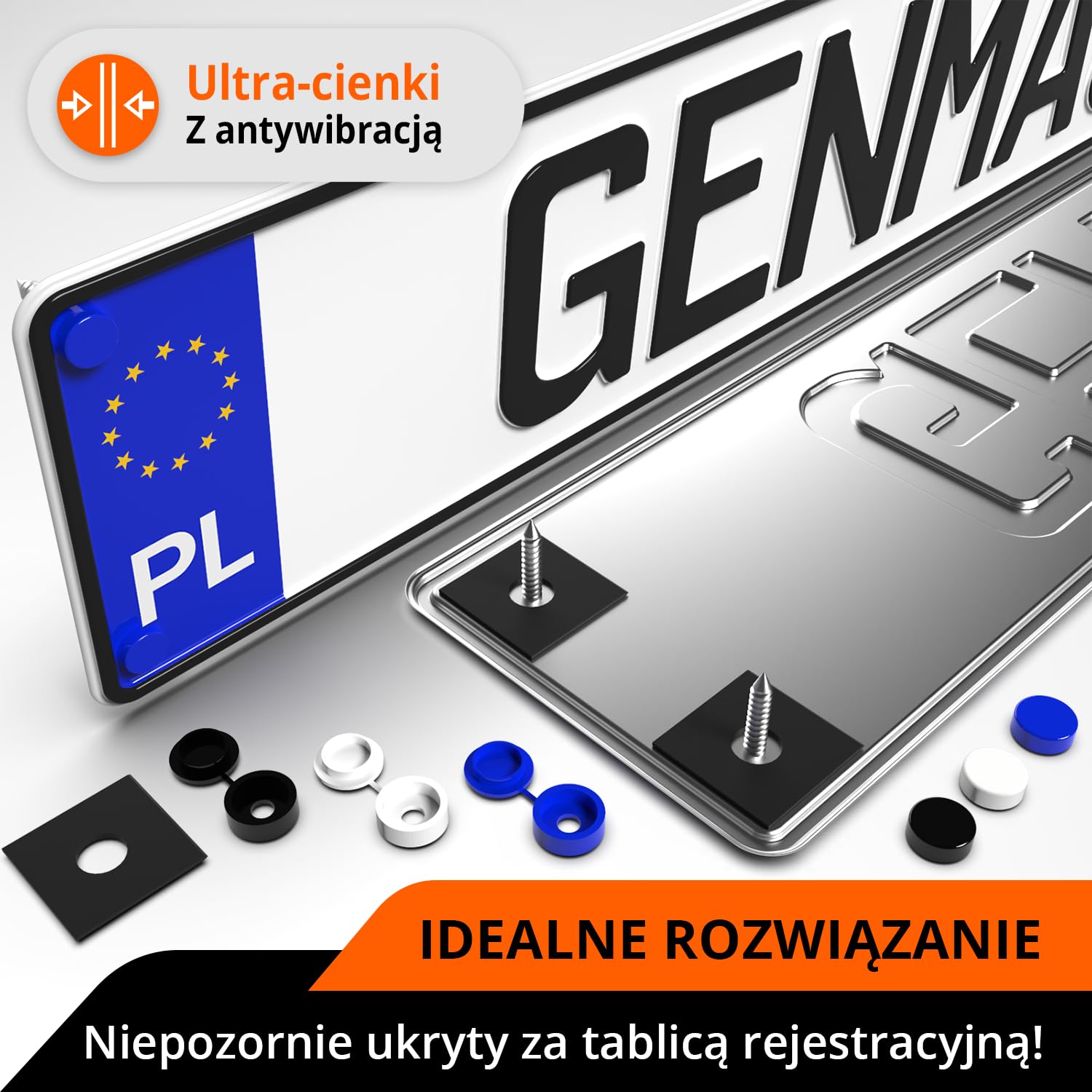 GENMAG® Śrubki do Tablicy Rejestracyjnej z Zaślepkami | Ramki pod Tablice Rejestracyjne | Bezramkowy Uchwyt Tablicy Rejestracyjnej z Zaślepki i Śruby | Wkręty Tablicy Rejestracyjnej z Zaślepka