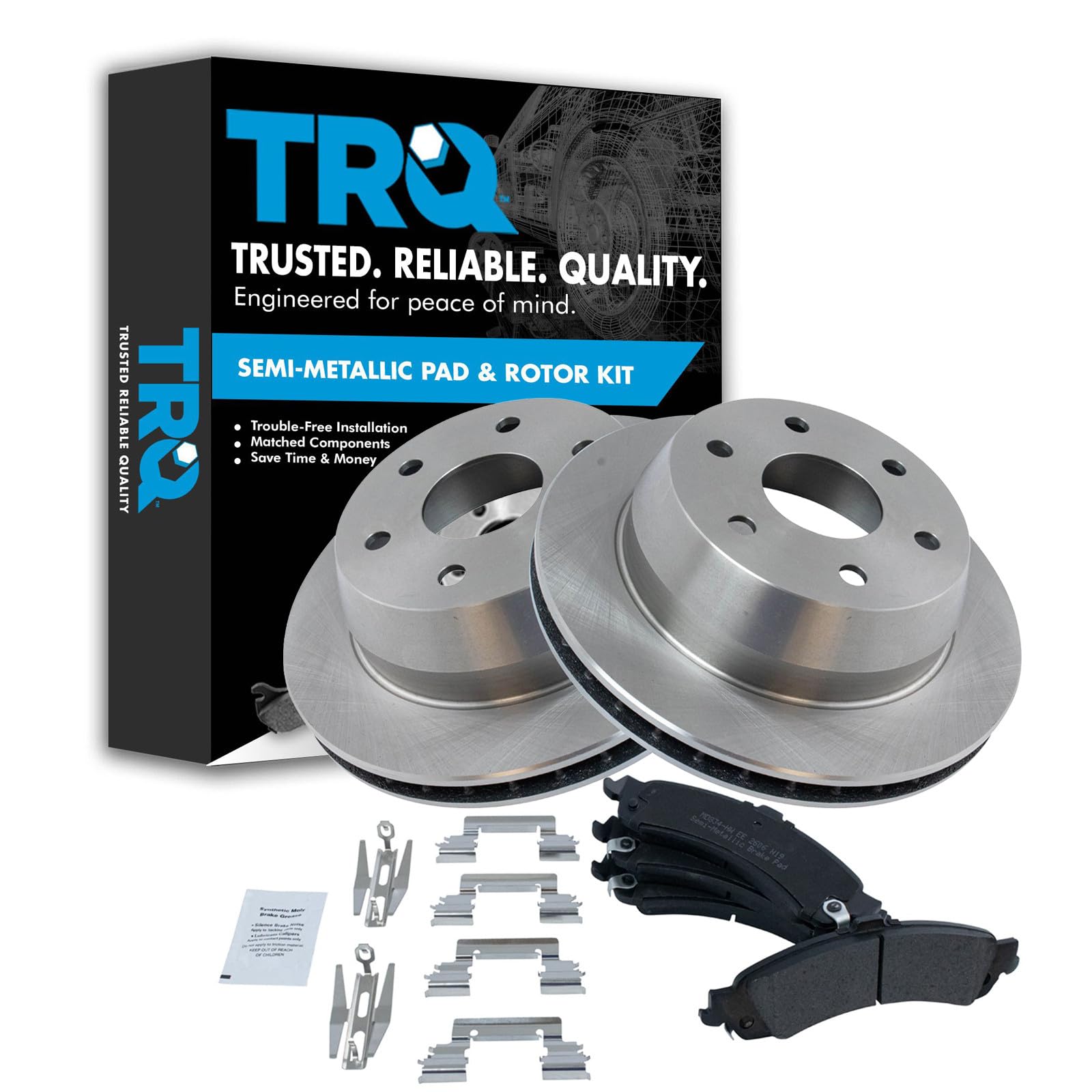TRQ Rear Brake Pad and Rotor Set Semi Metallic