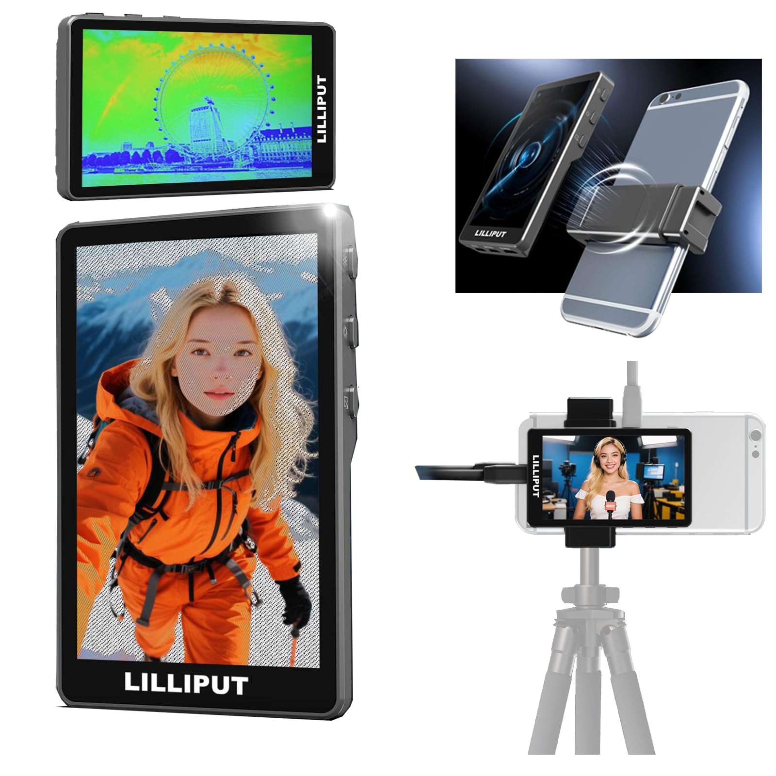 LILLIPUT V4 3.97 Zoll Mini Einfacher Kamera-Monitor 1080P Rückkamera magnetisches Selfie Monitor,Zebra& False Color Modes,Kompatibel iPhone & Android,für Selfies,Vlogs,Live-Streaming,TikTok（Schwarz）