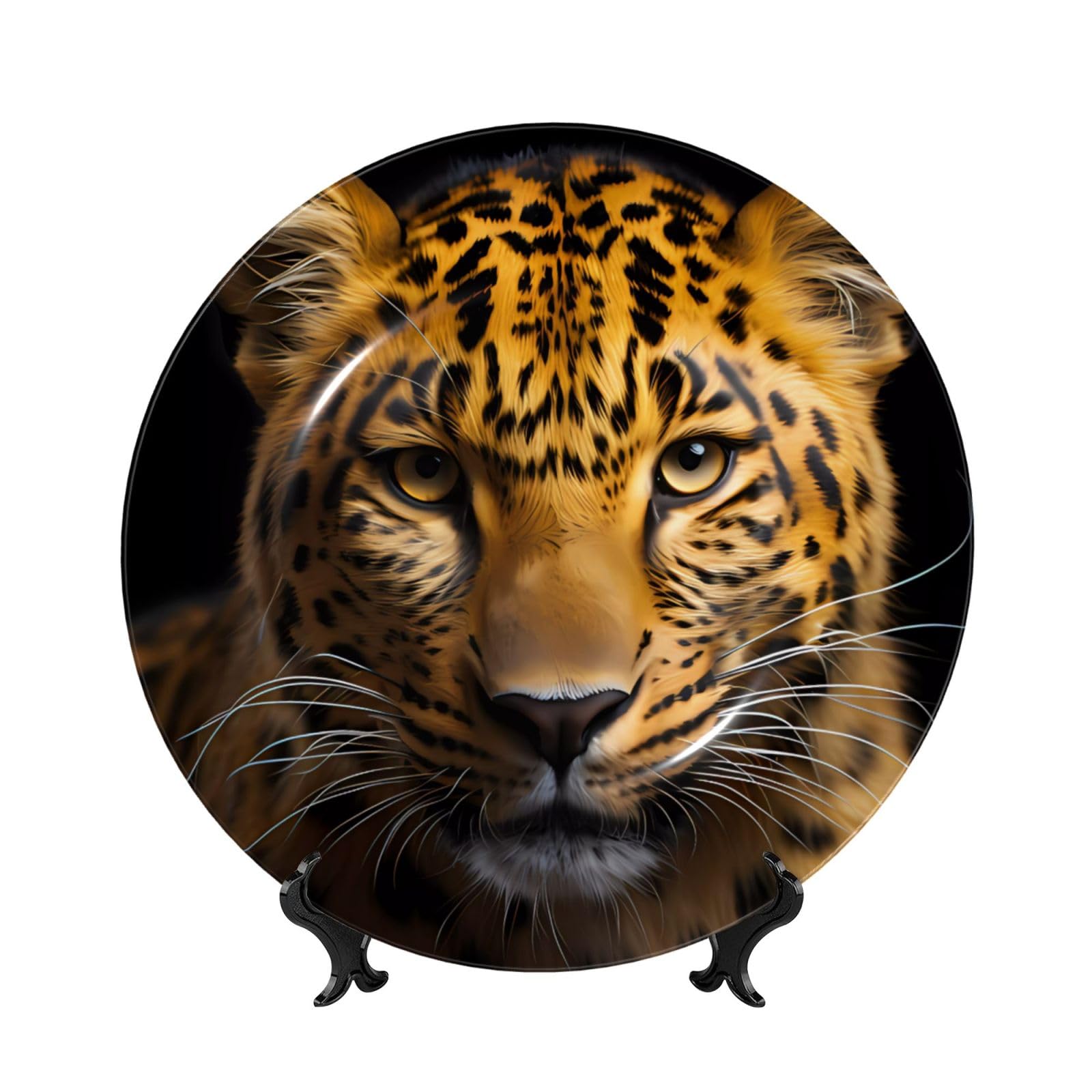 SXZVVBN The deep-eyed leopard Bone China Decorative Plate Art with Stand Removable Adhesive Hanging for Home Office 6in（15cm）