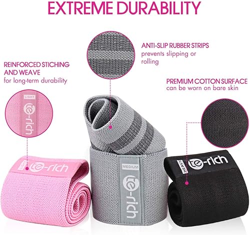 Vista 5 de Bandas de resistencia, bandas de entrenamiento de tela para mujeres y hombres, bandas de bucle de resistencia de tela para glúteos, bandas gruesas