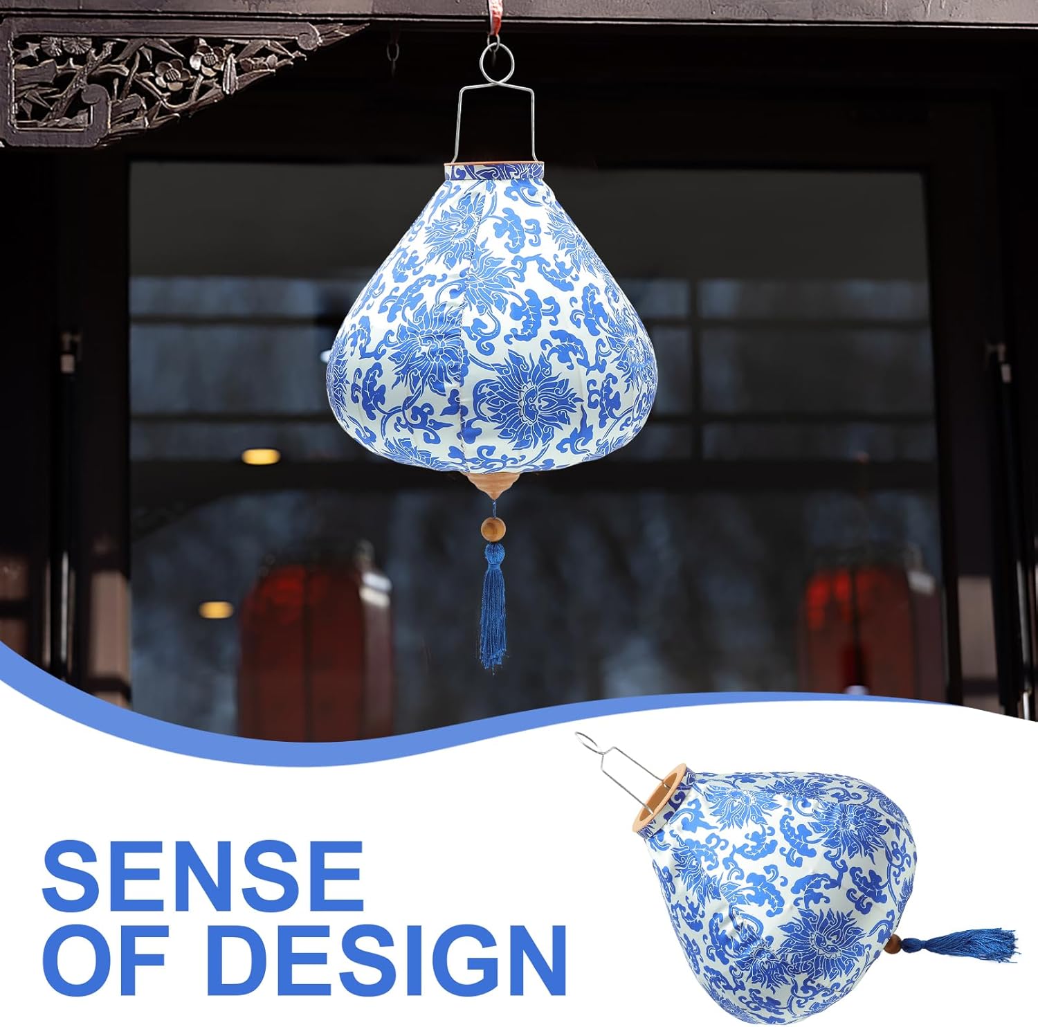 Vietnamese Oval Silk Lantern Chinoiserie Chinese Japanese Lanterns Lampshade Tassel Oriental Lantern Hoian Lantern Lamp Spring Festival New Year Decorations, 39.00X30.00X30.00CM, Picture 1