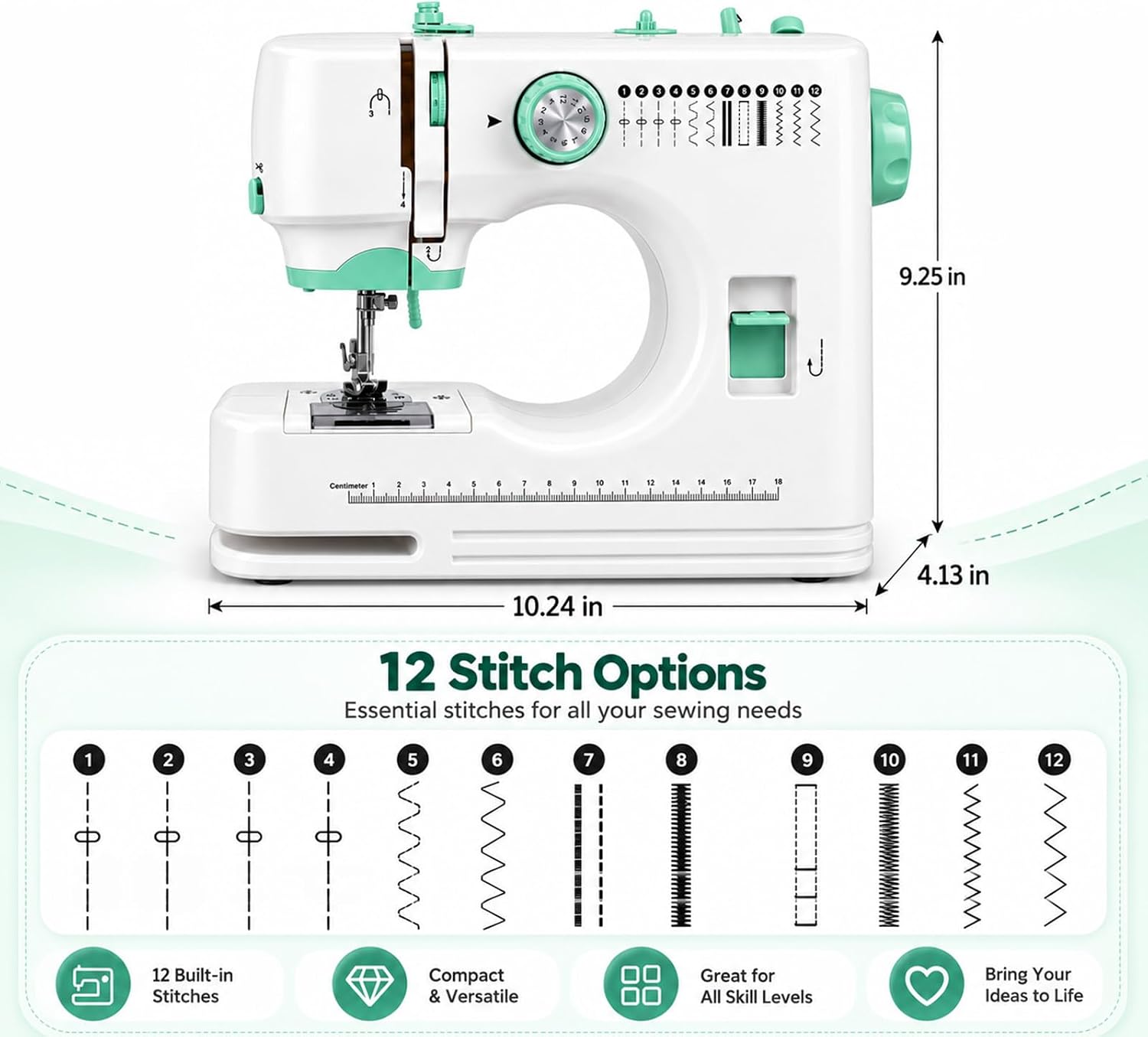 Portable Mini Sewing Machine for Beginners, 12 Stitches and Foot Pedal