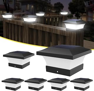 T-Sun 4X4 Solar Post Cap Lights Outdoor Waterproof, White 6 Pack | Cool White Color, IP65 Waterproof, Fix for 4X4 Wooden/Vinyl Posts, Solar Post Lights for Deck, Patio, Garden, Porch, Fence