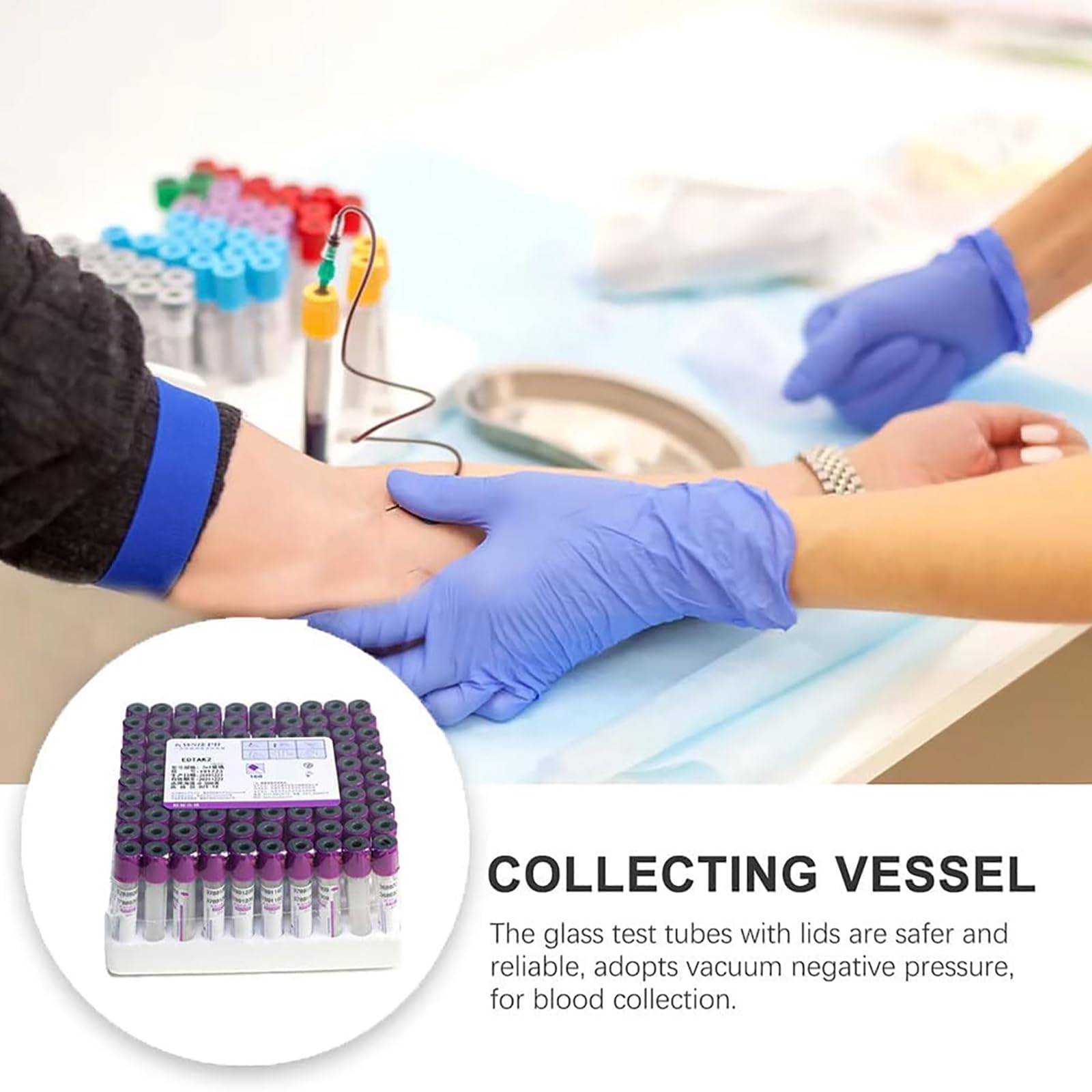 100 provette per prelievo di sangue Vacutainer, 2 ml/3 ml/5 ml/10 ml, provetta da centrifuga in vetro, pressione negativa monouso, provette da laboratorio, con tappo + etichette,5ml