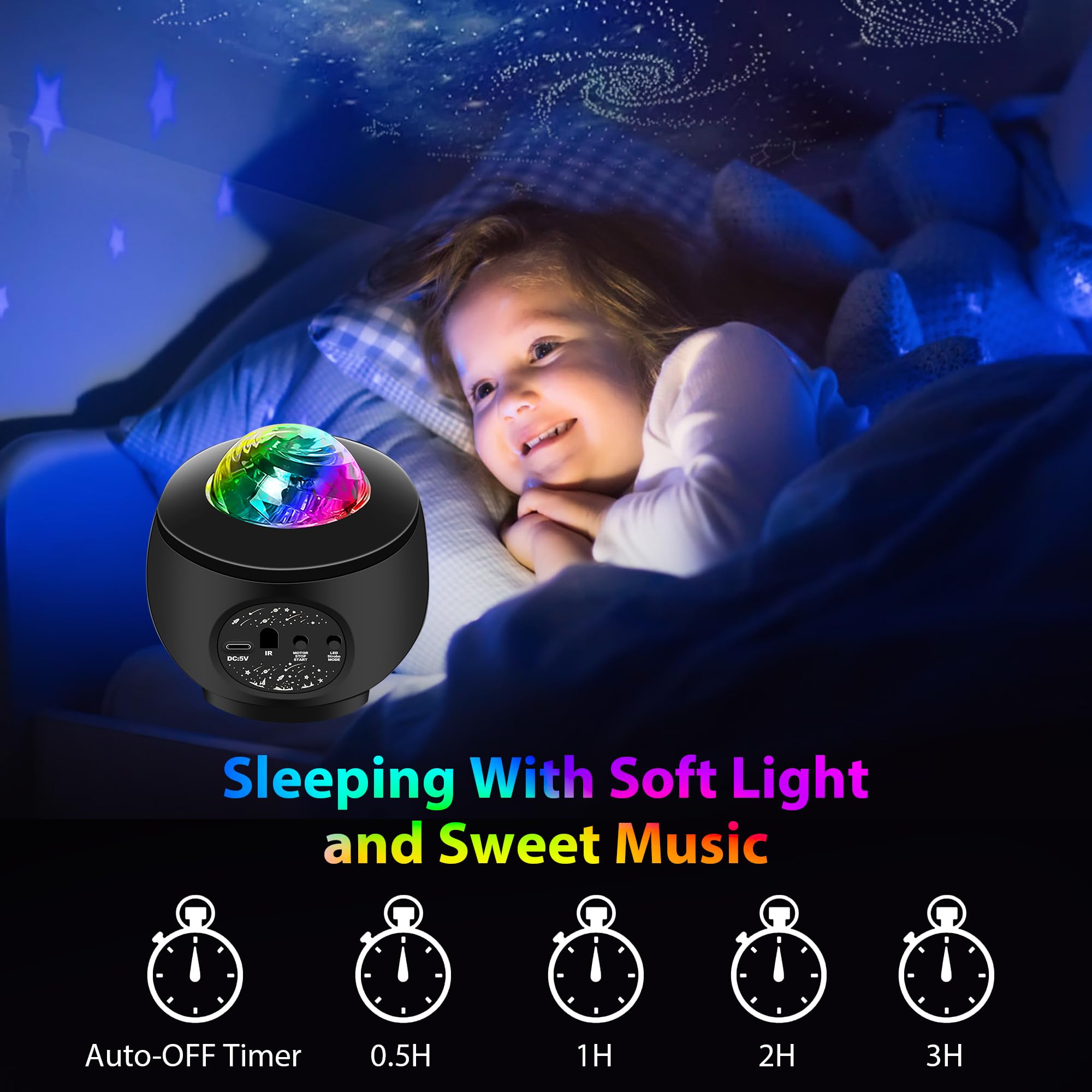 USB-betriebenes Mini-Galaxie-Nachtlicht, Soundaktiviertes LED-Partylicht, 3 m, USB, ideal für Weihnachten, Raves, Karaoke, Zuhause, Tanz, Clubs, Bar-Partys, Mattschwarz