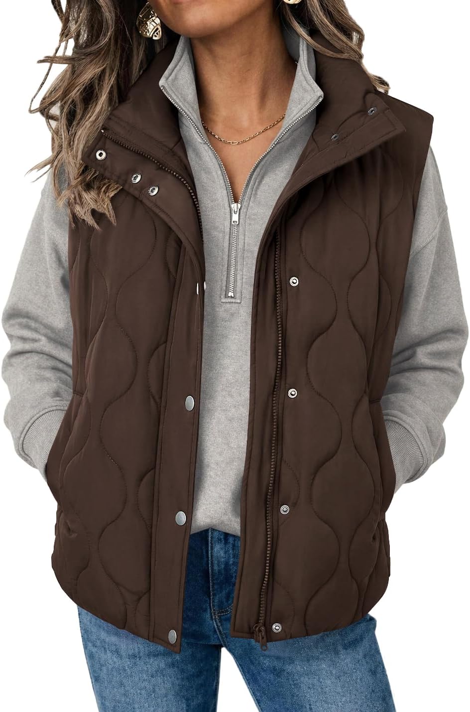 Zeagoo Women Oversized Puffer Vest Stand Collar Zip Up Sleeveless Outerwear