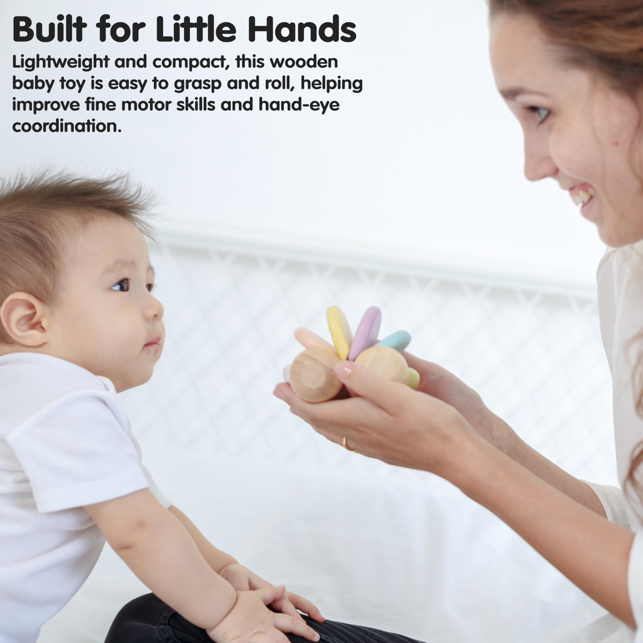 ® Coche de juguete de madera para bebés | Juguete Montessori para bebés | Juguete de madera para bebé con cuerpo flexible | Juguete sensorial y de desarrollo de habilidades motoras durante más 7