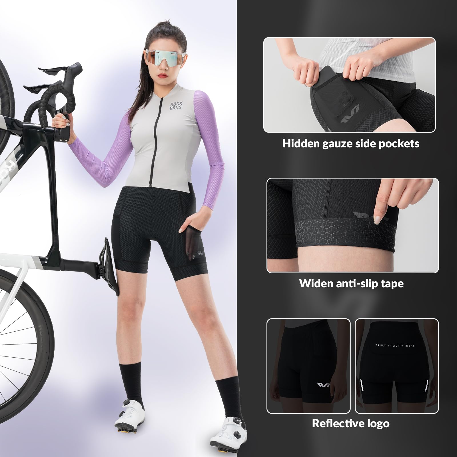 ROCKBROS TVI Pantaloncini Bici Donna Imbottiti, Pantaloni Ciclismo Estivo, Pantaloni Corti Bicicletta Rapida Asciugatura Leggero Traspirante per MTB, Bici da Strada