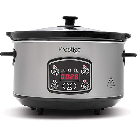 Prestige - Digital Slow Cooker 3.5 Litre - Easy to Use Programmable Timer - 3 Cooking Modes - LCD Display - See Through Glass Lid - 2 Year Guarantee - Grey