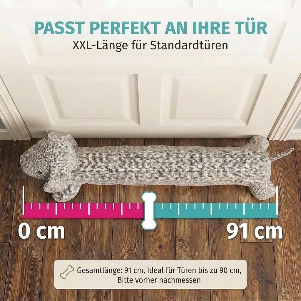 Dackel Zugluftstopper Zugluftrolle XXL - Zugluftstopp Türstopper Türabdichtung Zugluft Durchzug 91cm