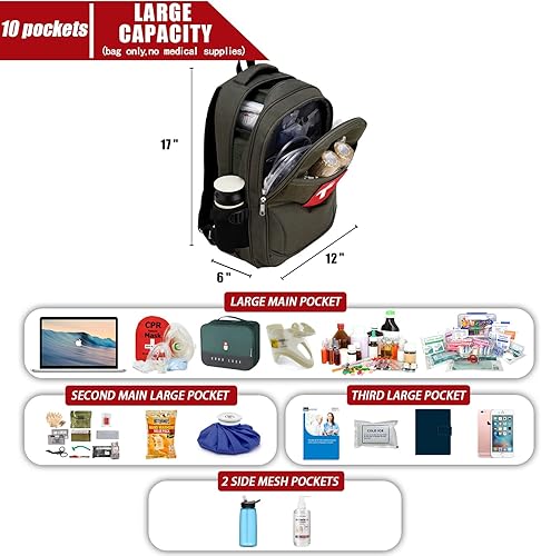 Miniatura 5 de Bolsa de primeros auxilios, mochila médica de emergencia roja vacía, bolsa de primeros auxilios, bolsa de trauma impermeable con múltiples bolsillos
