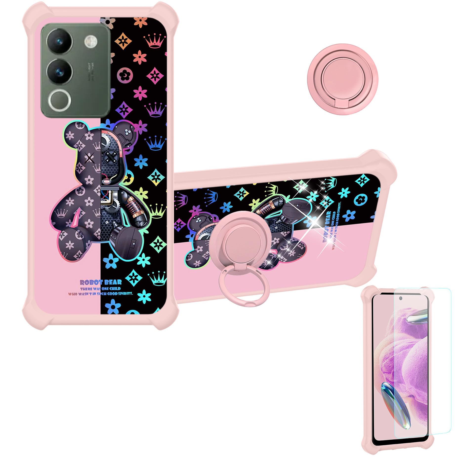 jioeuinly Case for Vivo Y200 5G Case Compatible for Vivo V30 Lite 5g Phone Case Cover [with Tempered Glass Screen Protector][Hard PC + Soft Silicone][