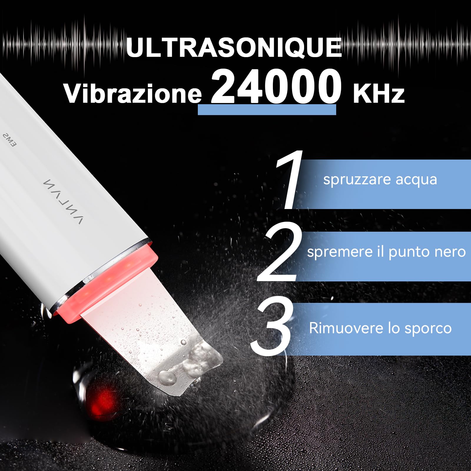 ANLAN Ultrasuoni Pulizia Viso Professionale,Facial Skin Scrubber Impermeabile a luce rossa e blu