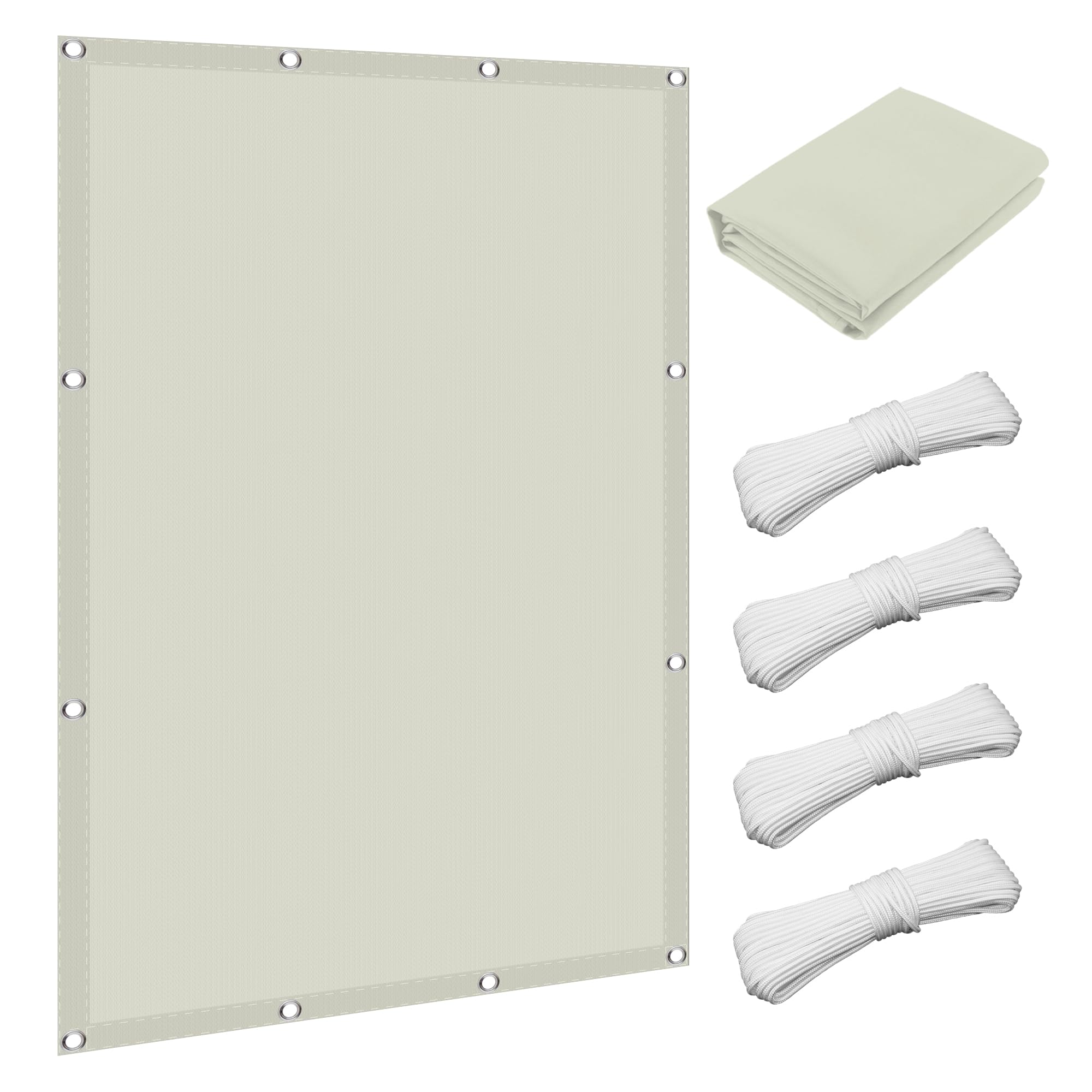 Schattiernetz mit Ösen 150 x 500 cm Wasserabweisend Windabweisend Sonnensegel Rechter Winkel mit Ösen Und Befestigungsseile für Balkon Terrasse Garten Outdoor, cremefarben