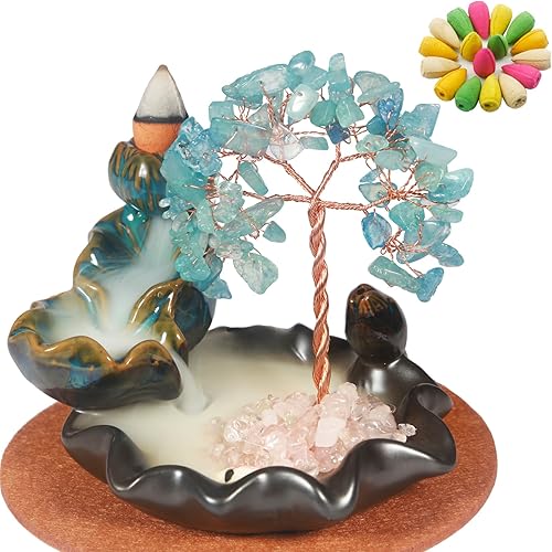 Miniatura 8 de Dreamgirnh Quemador de incienso de reflujo Chakras, para mamá, fuente de incienso de árbol de cristal, soporte de incienso de cono, estante de sala