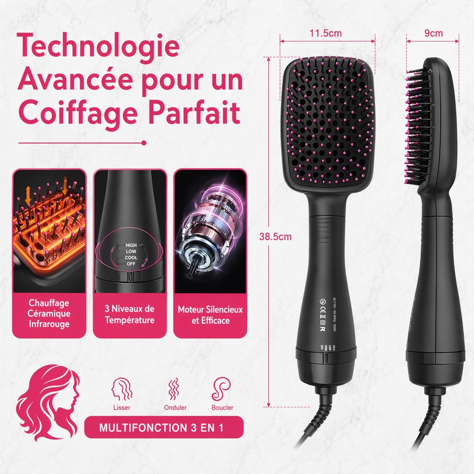 Brosse Lissante pour Cheveux, Lissage Rapide et Facile