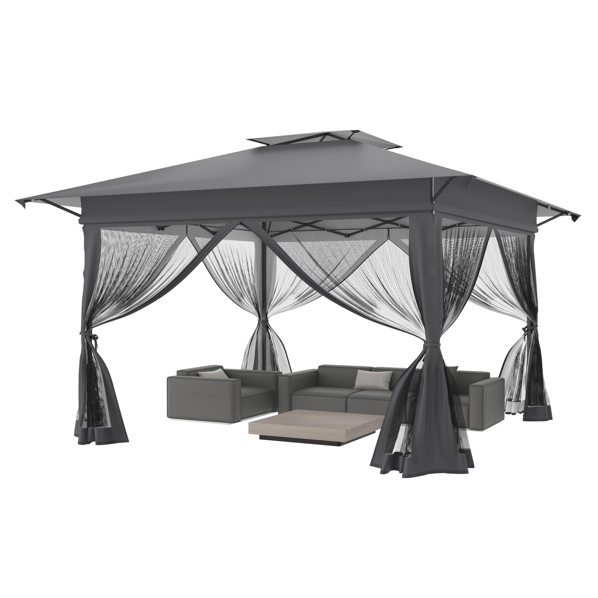 Faltpavillon 4x4m Faltbar mit EIN-klick-Aufbau, Höhenverstellbar, UV-Schutz Wasserdicht Gartenpavillon Pop-Up Partyzelt mit Tragetasche auf Rollen für Garten Terrasse Outdoor, Anthrazit
